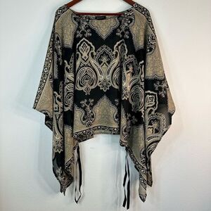Lane Bryant Black Boho Paisley Chiffon Shawl Poncho Top Womens 14/16 Y2K Whimsy